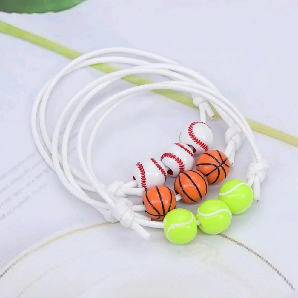 Black Baseball Bracelet Set of 2 Bead Charms Sport Friendship Couple Gift Set